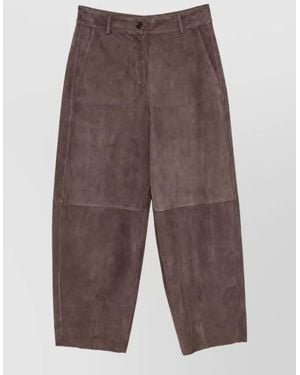Via Masini 80 Suede Leather Panelled Wide-Leg Trousers - Brown