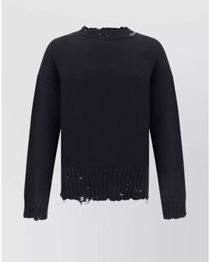 Marni Cotton Distressed Ribbed Crewneck Jumper - Blue