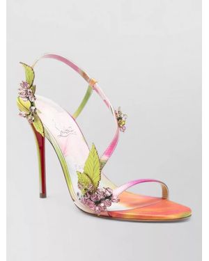 Christian Louboutin Heel Court Shoes Floral Straps Open Toe Design - Pink