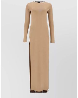 Tom Ford Long Sleeve Crew Neck Ribbed Dress - Natural