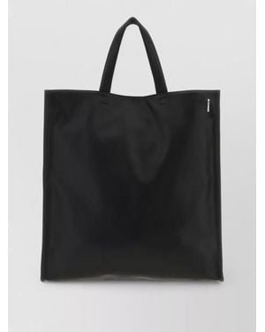 Jil Sander Leather Light Shopping Tote Rectangular Top Handles - Black