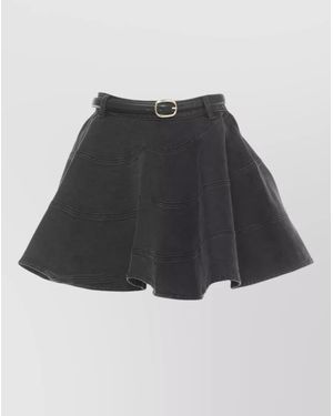 Self-Portrait Denim Skirt Asymmetric Hem Belted Waist - Black