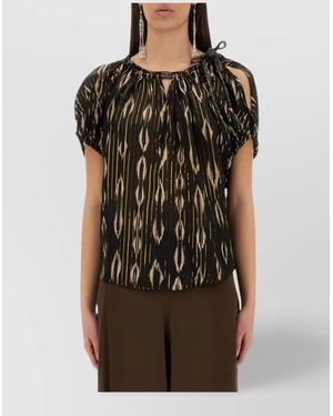 Isabel Marant "Sonae" Abstract Pattern Gathered Neckline Top - Black