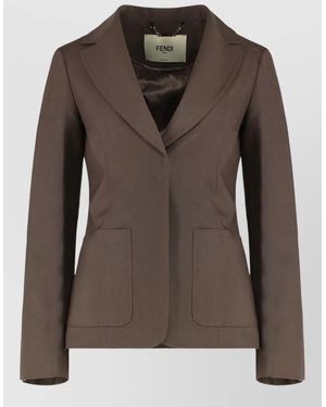 Fendi Wool Mohair Tailored Blazer Notched Collar - Brown