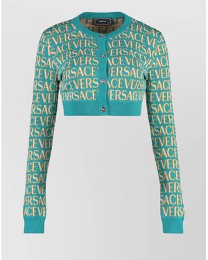 Versace Cropped Knit Cardigan All-Over Motif - Green