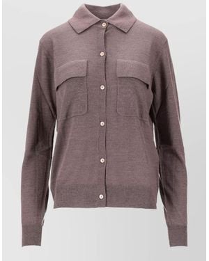 P.A.R.O.S.H. Knit Cardigan Collared Neck Front Pockets - Purple