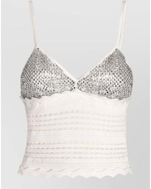 Genny Rhinestone Mesh Cropped Top Spaghetti Straps - Grey