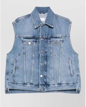 Haikure Denim Sleeveless Buttoned Vest - Blue