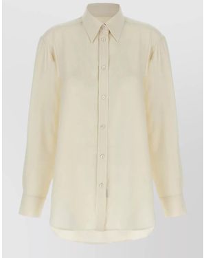 Brioni Silk Shirt Straight Cut Long Sleeves - Natural