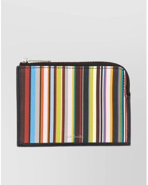 Paul Smith Striped Signature Zipper Wallet - White