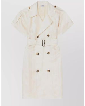 Burberry Trench Dress Viscose Belted Double-Breasted Epaulettes - Natural