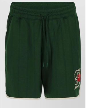 Drole de Monsieur Hibiscus Logo Shorts Regular Fit Striped - Green