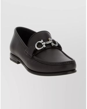 Ferragamo Round Toe Loafers Featuring Metallic Buckle - Black