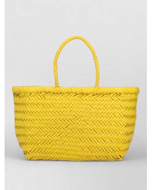 Dragon Diffusion Beach Bag Braided Handles Woven Design - Yellow
