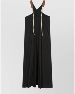 Alysi Poplin Dress Grosgrain Ribbon Crossover Straps - Black