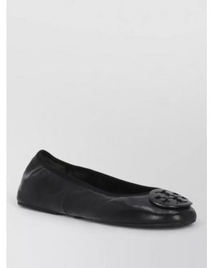 Tory Burch Leather Ballerina Shoes Round Toe Design - Black