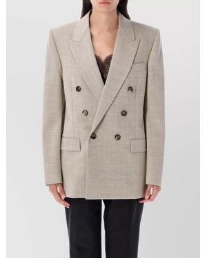 Saint Laurent Wool Double-Breasted Blazer - Natural