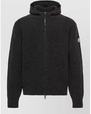 Moncler Wool Bouclé Zip Hooded Jacket - Black