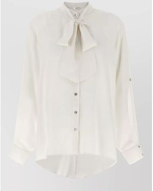 DI.LA3 PARI' Bonton Shirt Bow Detail High Low Hem - Natural