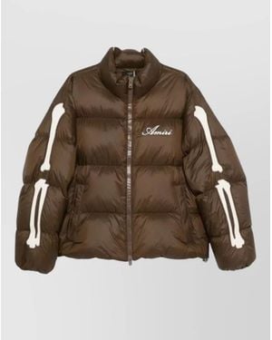 Amiri Short Puffer Jacket High Collar Contrast Panels - Brown