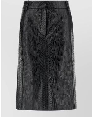 ANDAMANE Faux Leather Snake Embossed Midi Pencil Skirt - Black