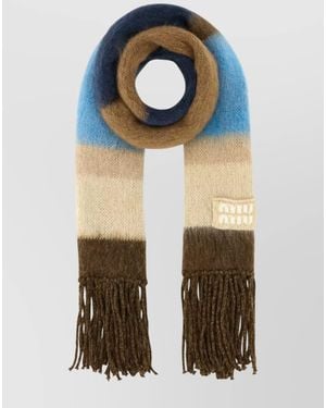 Miu Miu Mohair Blend Striped Scarf - Blue