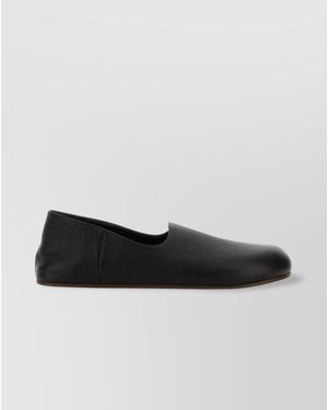 The Row Leather Slip-Ons Flat Sole Round Toe - Black