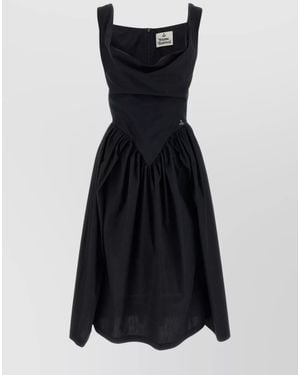 Vivienne Westwood Cotton Cowl Neck Sleeveless Pleated Midi Dress - Black