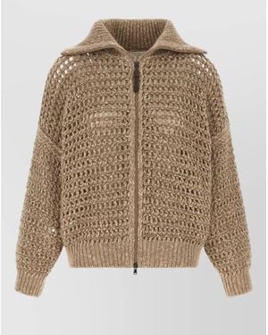 Brunello Cucinelli Dazzling Mesh Knit Sequin Detail Cardigan - Natural