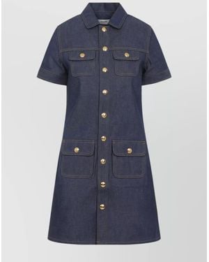 Celine Dress Short Sleeve Front Pockets - Blue