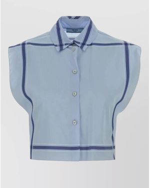 Prada Cropped Collared Top Striped Pattern - Blue