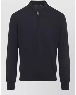 Brioni Wool Knit Jumper Zip Collar - Blue
