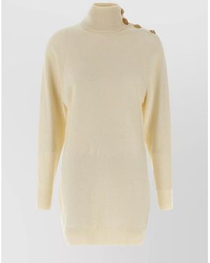 Balmain Cashmere Wool Midi Dress - Natural