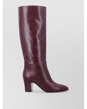 Alberta Ferretti Leather Boots High Heel Round Toe - Purple