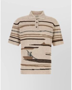 Bottega Veneta Embroidered Silk Blend Polo Shirt - Natural
