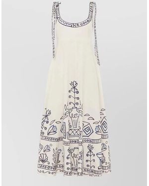 ALÉMAIS Leela Ballet Midi Dress Geometric Print - White