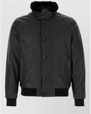 Moorer Leather Bomber Jacket - Black