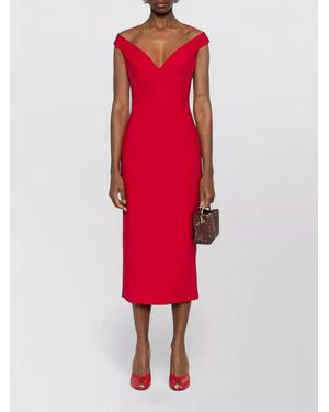 Solace London Midi Dress Off Shoulder V Neckline - Red