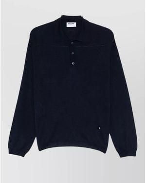 Moschino Knit Polo Jumper Long Sleeves Ribbed Trims - Blue
