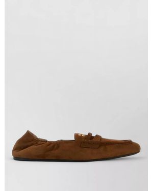 Miu Miu Suede Loafers Flat Sole Gathered Detail - Brown