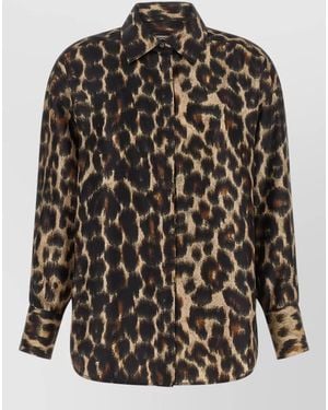 Alberto Biani Silk Jaguar Print Long-Sleeve Shirt - Black