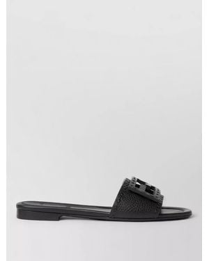 Fendi Flat Sole Open Toe Textured Strap Slides - Multicolour