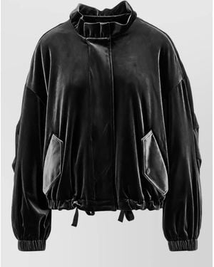 Emporio Armani Velvet-Effect Oversized Jacket - Black