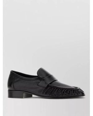 The Row Leather Loafers Block Heel Fringe Detail - Black