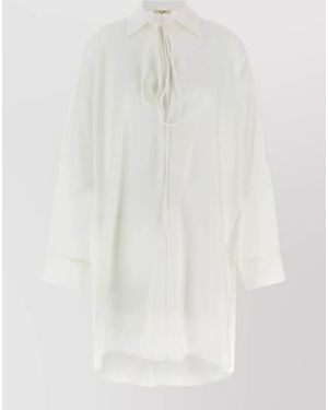 DI.LA3 PARI' Long Shirt Collar And Tie Detail - White
