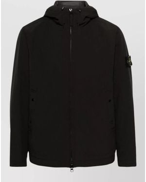 Stone Island Hooded Jacket Featuring Practical Side Pockets - Black