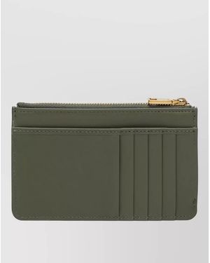 Dolce & Gabbana Leather Bifold Wallet Metal Logo Zip Around - Green