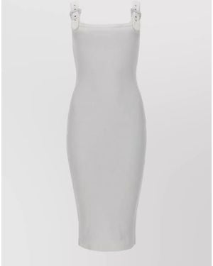 Versace Jeans Couture Ribbed Sleeveless Dress Square Neckline - White