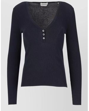 P.A.R.O.S.H. Knit Top Button Detail Long Sleeves V Neck - Blue