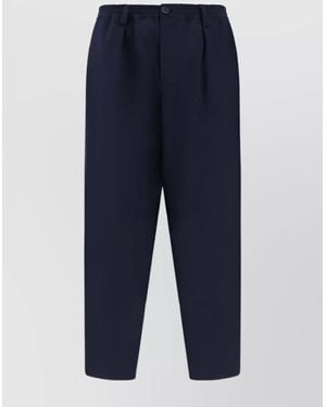 Marni Virgin Wool Pleated Cropped Tapered Pants - Blue